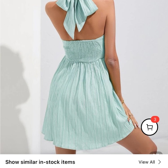 SHEIN Green Pleated Halter Sundress for Wedding Guest - Picture 2 of 3